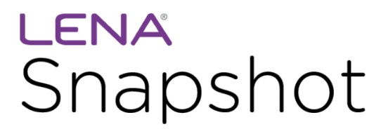 The image shows the logo for "LENA Snapshot." "LENA" is written in purple uppercase letters, and "Snapshot" is written in large black title case letters below it.